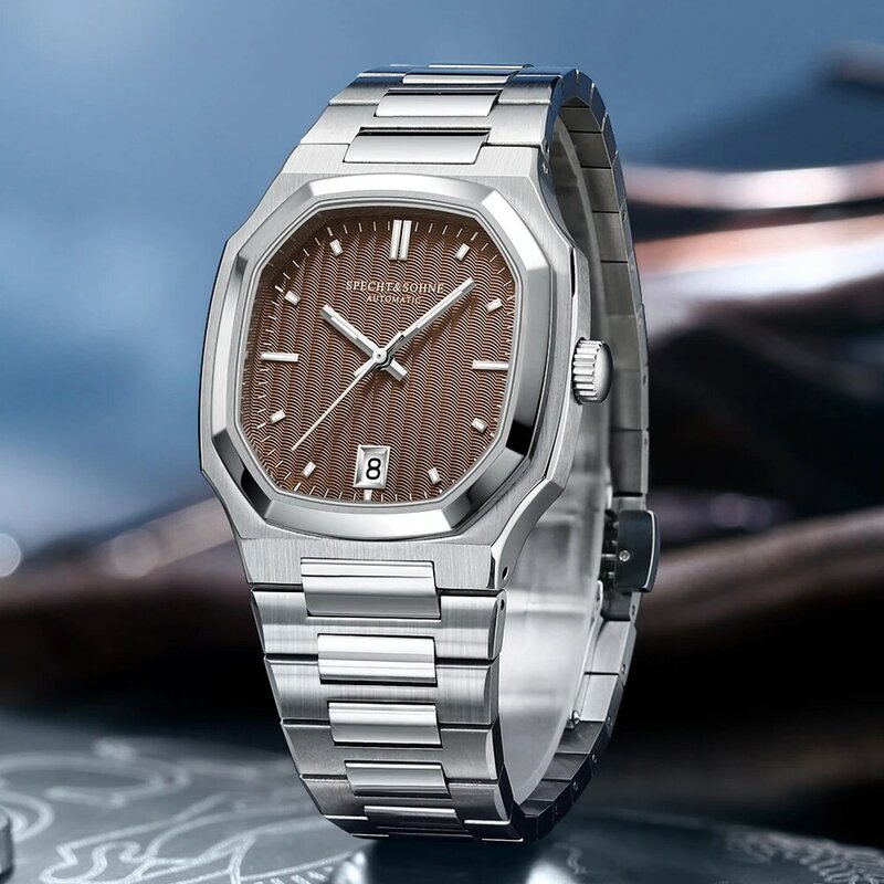 2024 Specht & Sohne orologio colore marrone orologi automatici per uomo giappone NH35 Movt cristallo zaffiro acciaio inossidabile 50M impermeabile