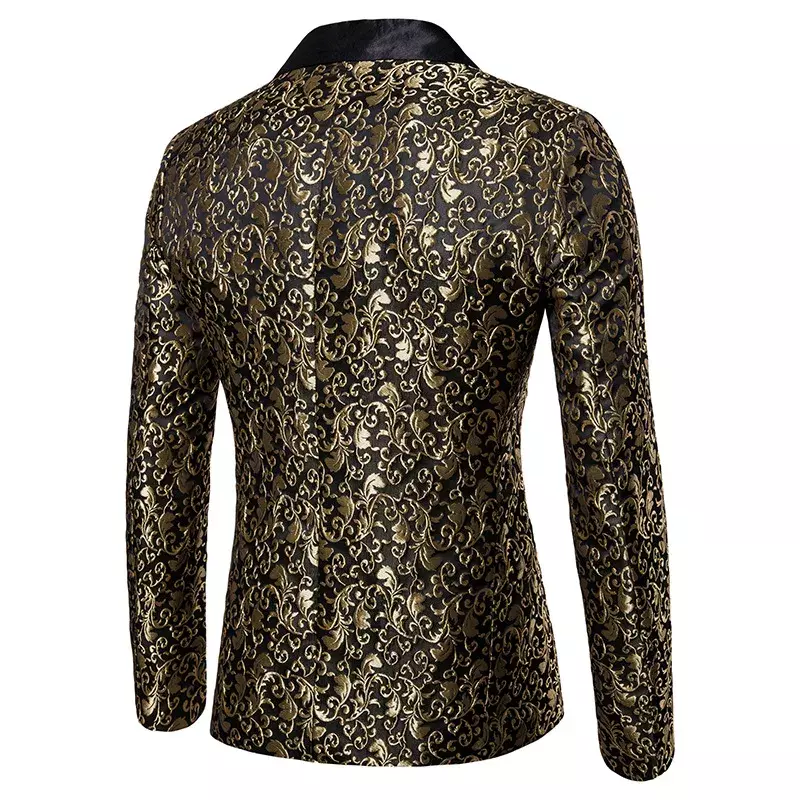 Blazer Floral bronceador Jacquard dorado para hombre, chaqueta de retales con un botón, disfraz de cantante de escenario para fiesta, 2022