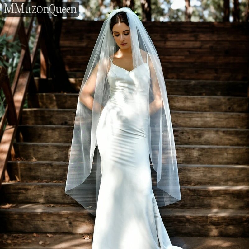 طرحة زفاف بيضاء من MMQ للنساء ، طبقة واحدة ، تول ناعم ، طول طرف الإصبع ، طرحة زفاف ، إكسسوارات زفاف ، شحن مجاني ، M92