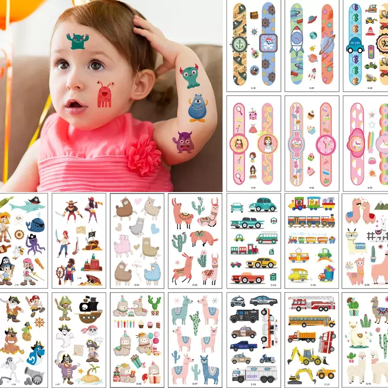 Tatuajes Temporales para niños, niño, niña, unicornio de dibujos animados, Dinasour espacial, pegatinas de tatuajes falsos para niños, cumpleaños, brazo, manos