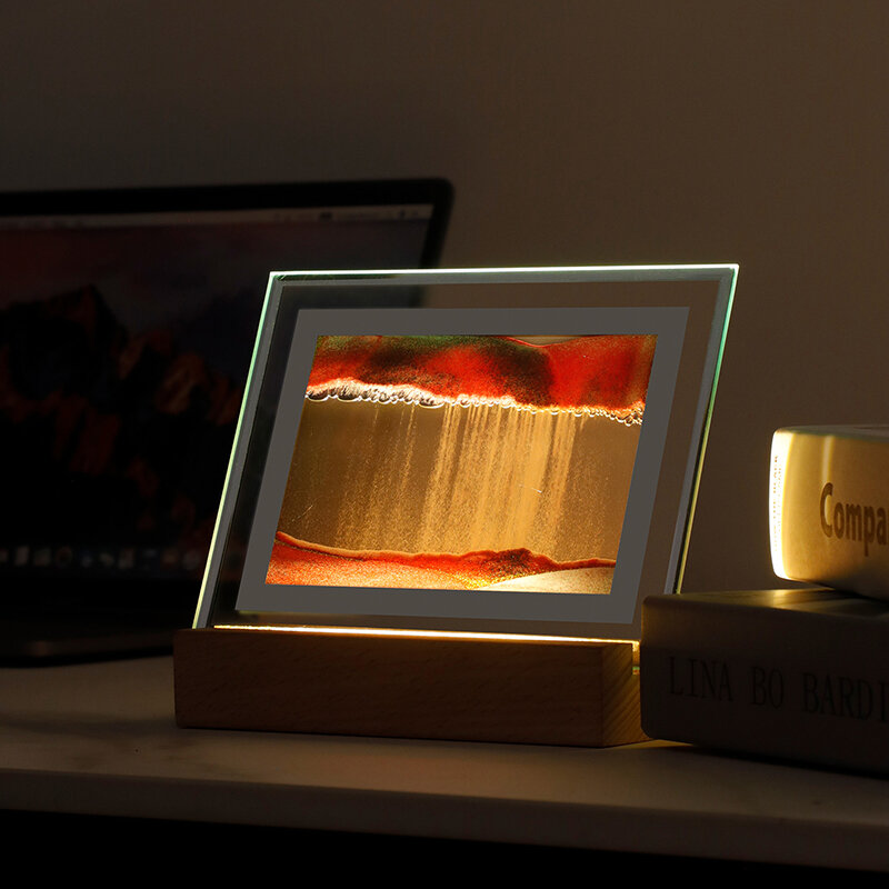Luz nocturna de arena movediza creativa, lámpara de mesa de paisaje de arena USB, lámparas de mesita de noche de paisaje Natural 3D, regalos de decoración del hogar y oficina