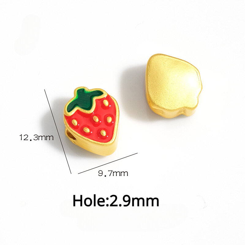 10 buah manik-manik biji stroberi manik Spacer Slider Apple untuk 2.8/2.9/3/3.2/3.8mm kabel kulit bulat aksesoris pembuatan perhiasan DIY