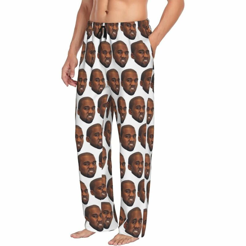 Calças de pijama personalizadas Kanye West Meme para homens, rapper, produtor musical, pijamas, lounge, fundo do sono, estiramento com bolsos, engraçado