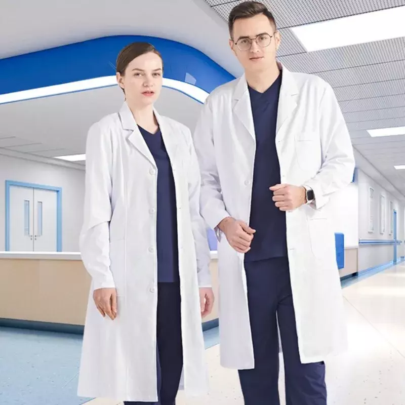Vestido branco de manga curta masculino e feminino, macacão de enfermeira, jaleco fino, médico geral de verão, químico hospitalar, químico