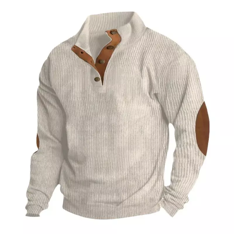 Camisola de retalhos de contraste masculina, moletons casuais soltos de manga longa, tops masculinos de gola com botão, outono, 2024
