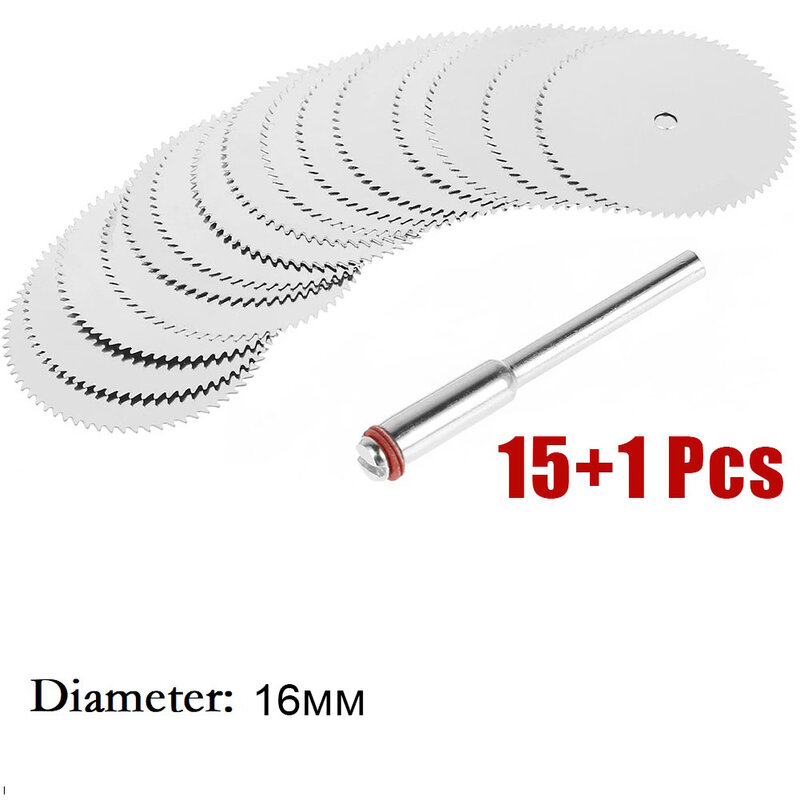 15Pc Stainless Steel Slice Metal Cutting Disc With 2.35MM Mandrel For Dremel Rotary Tools 16/18/22/25/32mm Cutting Disc