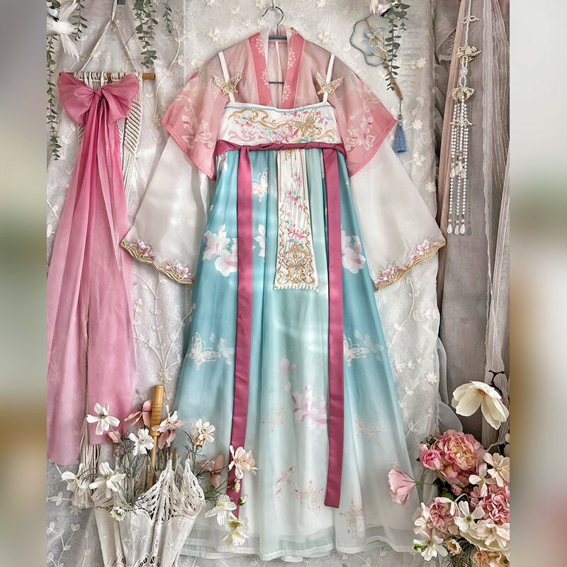 Women's Han Chinese Clothing Yudie Chest-Length Hanfu Broken Skirt Machine Embroidery Daily Elements