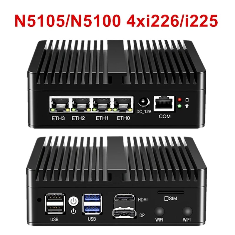 Intel N100 Router lembut, Host HDMI2.0 OPNsense PVE ESXi Intel N100 tanpa kipas Mini industri Pc N5105 4x2.5G i226 i225 LAN DDR5 NVMe