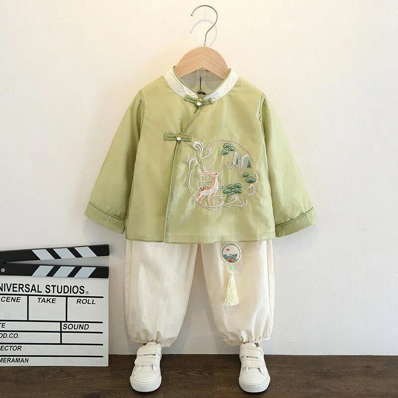 2024 New Chinese Traditional Hanfu For Boys ChildrenKung Fu Embroidery Tang Suit Set Chinese New Year Clothes Kids Birthday Gift