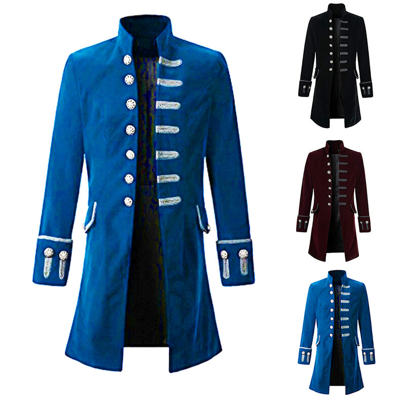 Mode Pria tuksedo mantel Pria antik Tuxedo Steampunk seragam Renaissance abad pertengahan mantel jaket kostum pakaian luar
