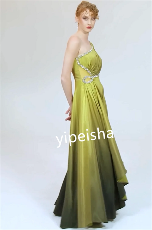 Satin Sequined Clubbing A-line One-shoulder Bespoke Occasion Gown Long Dresses