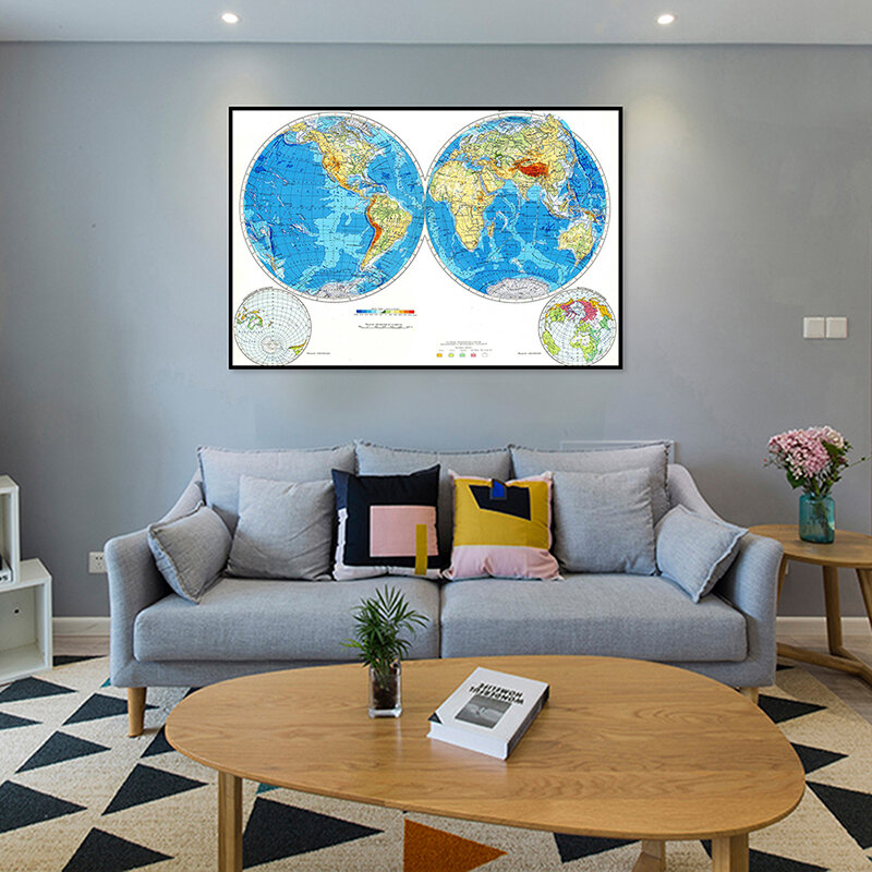 84x59cm lona mapa geográfico russo do mundo pequeno personalizado atlas poster decoração para a escola escritório casa suprimentos