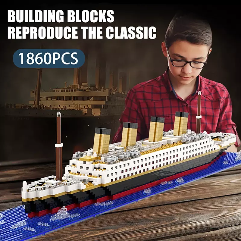 Titanic mainan Model DIY blok bangunan bata bongkar pasang perahu kapal pesiar mewah kreatif untuk hadiah anak-anak dewasa