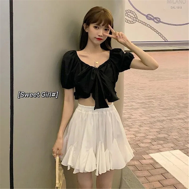 Summer Pleated Skirts Women Elastic High Waist Y2k Streetwear Fashion Solid Korean Style All-match Mini Newest Simple Chic Skirt