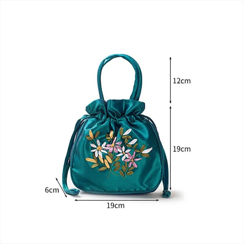 Mała damska torebka wiadro górny uchwyt torebka damska torba na telefon letnia torebka w stylu narodowym haftowany kwiat wzór torba ze sznurkiem