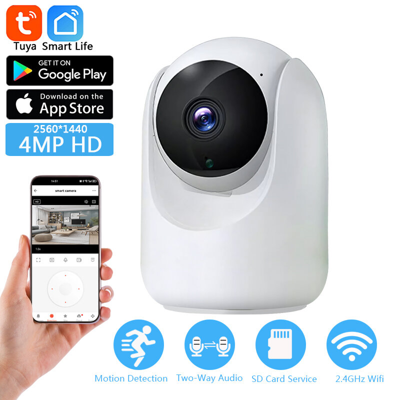 Câmera de vigilância IP sem fio, monitor do bebê, áudio bidirecional, visão noturna, Tuya Smart Home, CCTV interior, Wi-Fi, 4MP