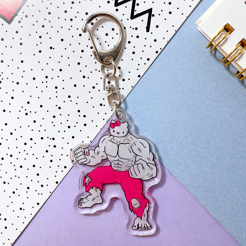 Kawaii Sanrio Keychain Hello Kitty  Kulomi  My Melody Cinnamoroll Funny Muscle Series Anime Keyring Backpack 키링  Charm Cute Gift
