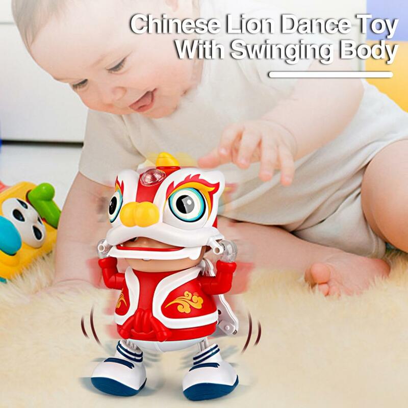 子供のためのダイナミックな音楽を持つダンスおもちゃ,ライオンのダンスボーイの置物,なだめるようなボディのモーション,中国風,子供のための電気スイング