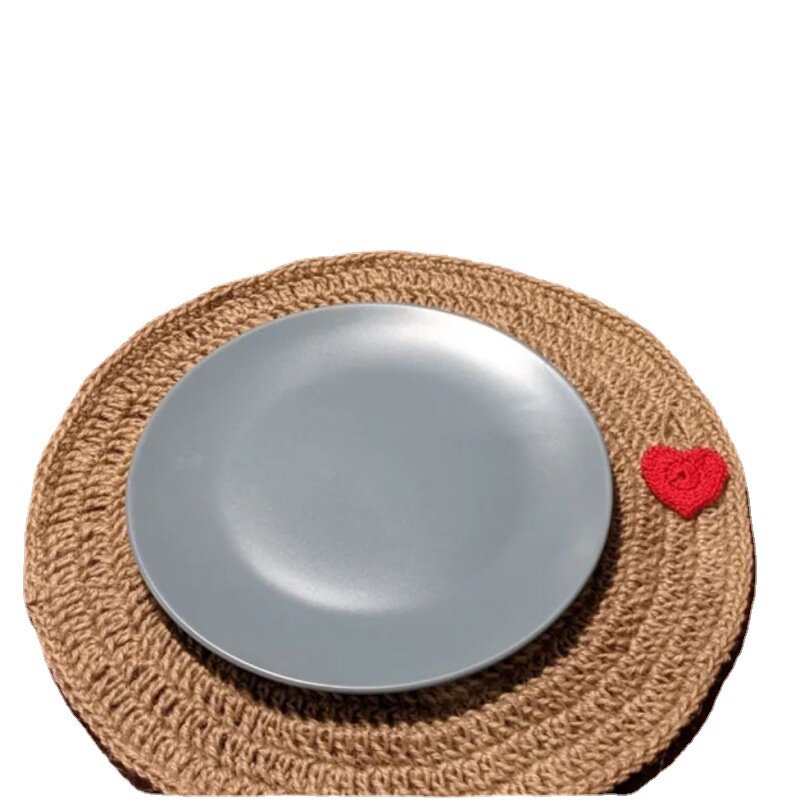 2022 New Love Insulated Dining Plate Cushion Handmade Weaving Festival Romantic Table Decoration Anti scalding Cup Cushion