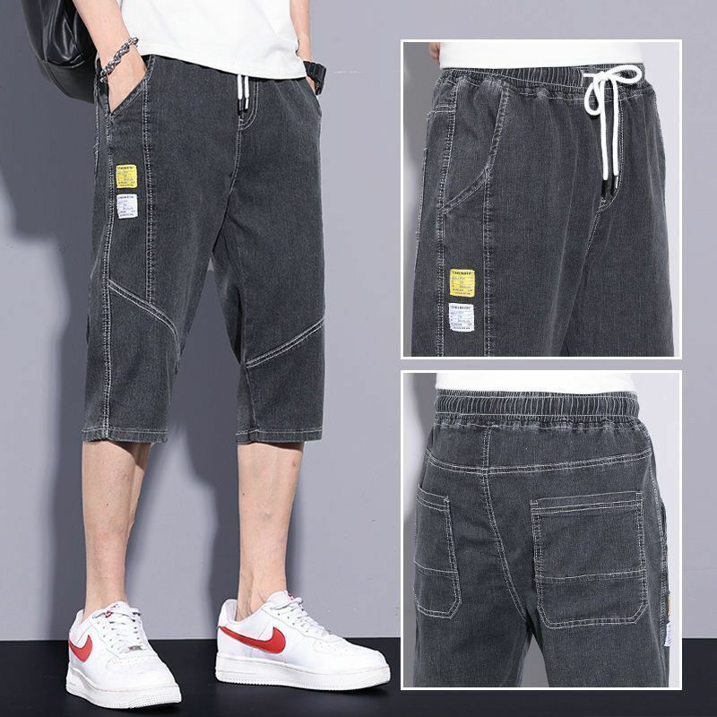 Siedem punktów jeansy męskie 2023 letnie cienkie modne młodzieżowe proste nogawki luźne Plus Size średnie spodnie casualowe spodenki jeansowe A3399