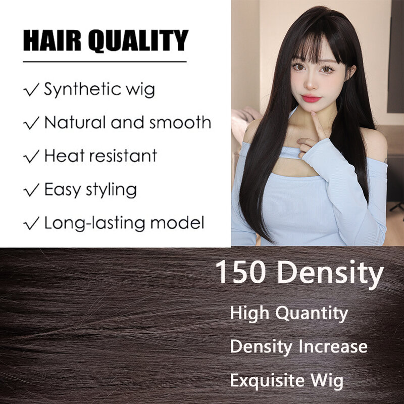 HAIRCUBE Long Synthetic Hair Wigs Natural Long Wigs with Bangs for Black Women Christmas Party Daily Wigs High Temperature Fiber