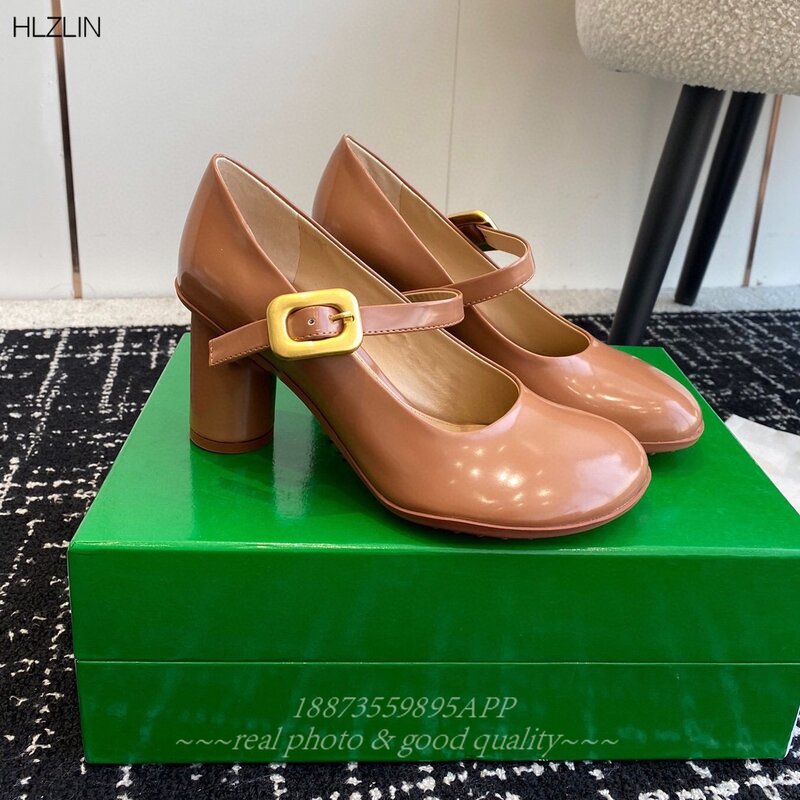 Mary Jane zapatos de tacón alto para mujer, tacones redondos, sexy, línea a la moda, principios de primavera, Europa y Estados Unidos, 2024