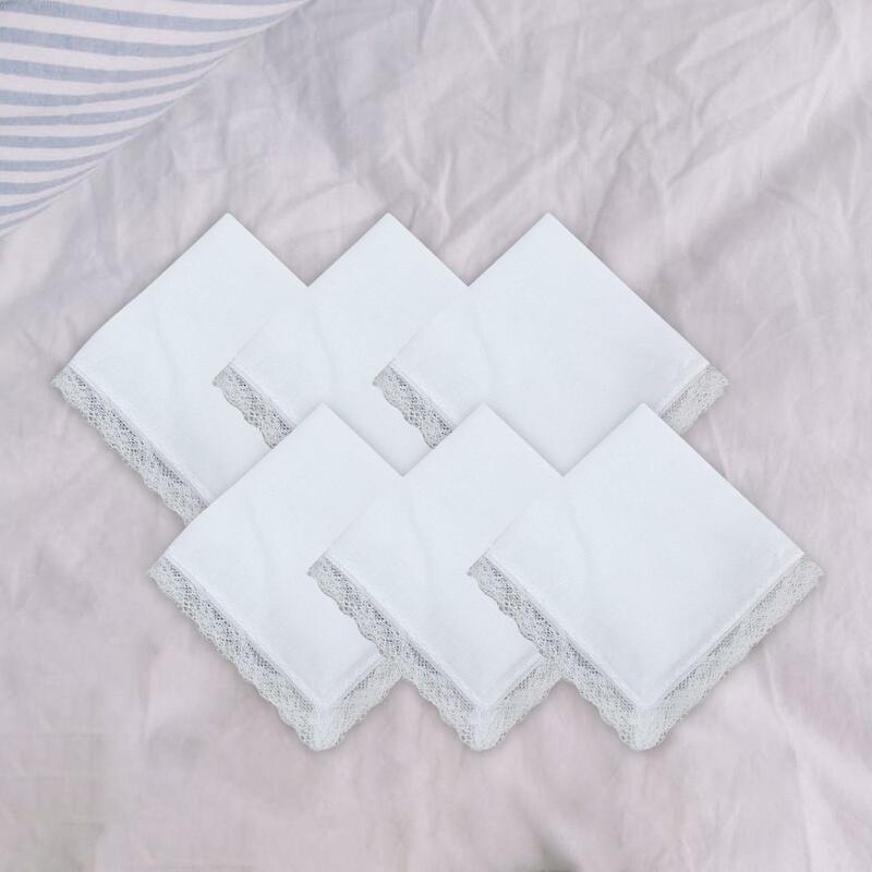Pañuelo de algodón blanco puro para hombres, mujeres y niños, pintura DIY lavable con borde de encaje, Navidad, 6 piezas