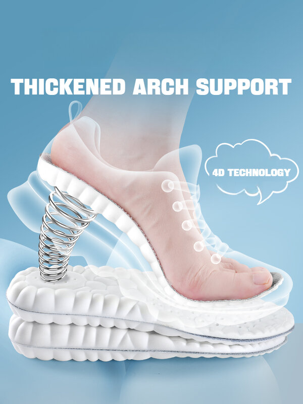 1 pasang sol dalam sepatu Plantar Fasciitis, lembut 4D untuk olahraga kaki penyerap guncangan bantalan sepatu