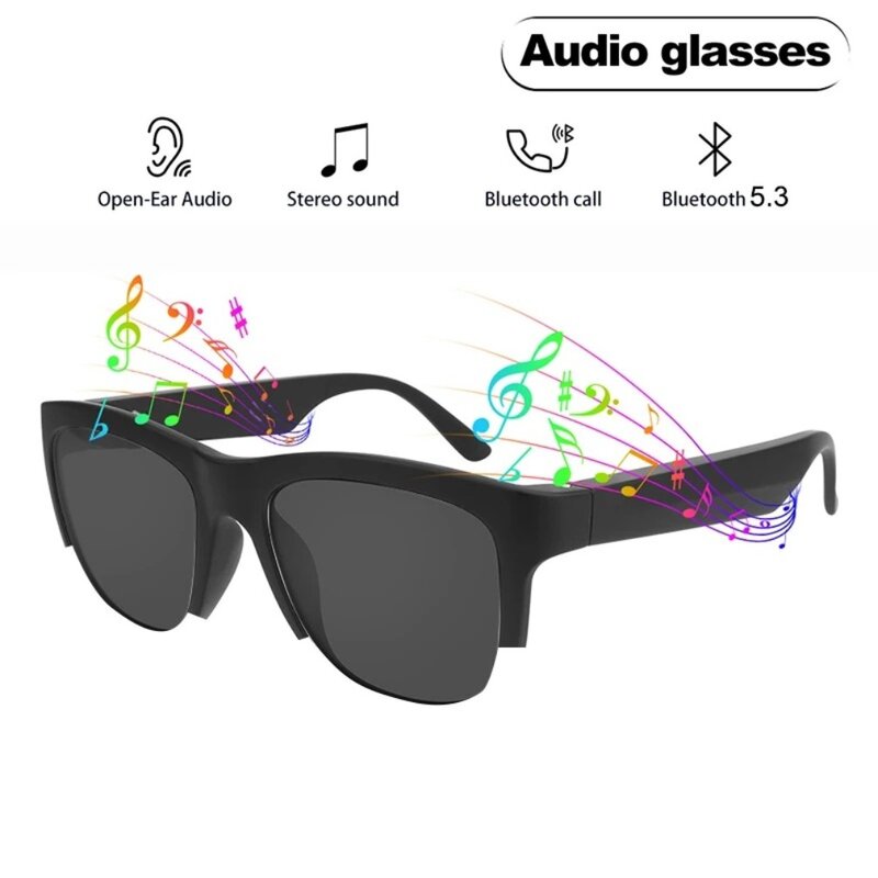 Lunettes de soleil de musique intelligente, écouteurs sans fil, casque compatible Bluetooth 5.3, sports de plein air, appel mains libres, lunettes stéréo