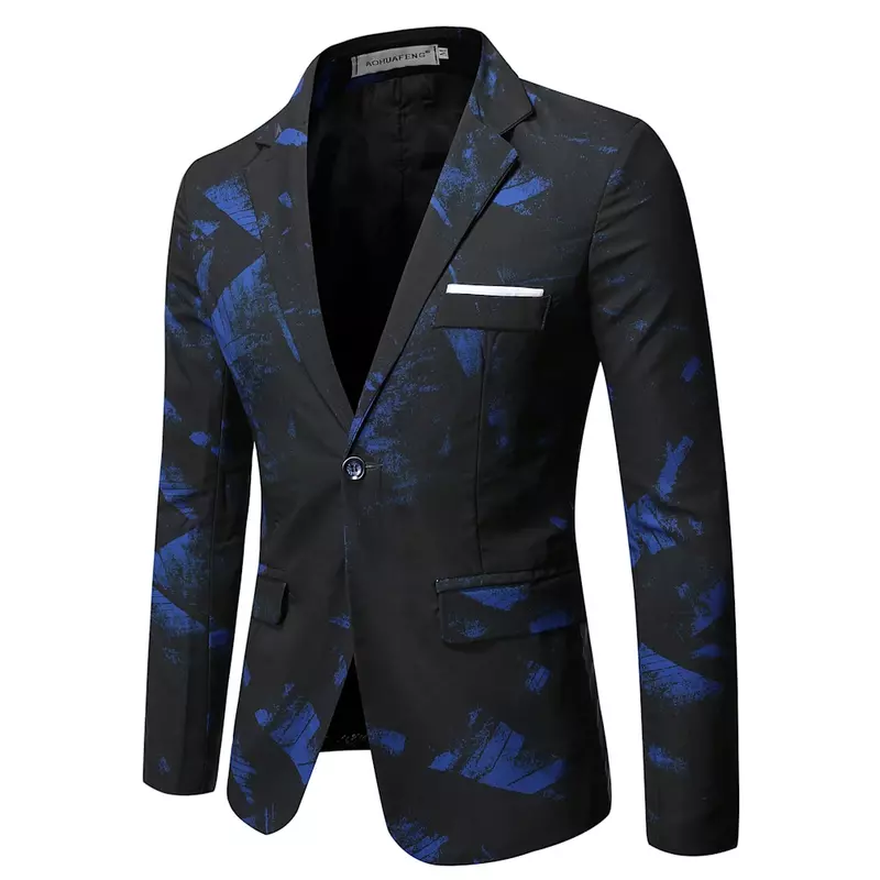 Модель 2021 года, мужской костюм с синим рисунком, повседневное пальто, костюм для выпускного вечера, певицы, концерта, сценического костюма, Зимняя модель