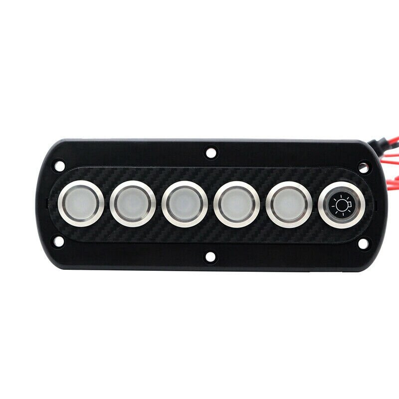 12V20A saklar Panel serat karbon 6 posisi, saklar tombol baja tahan karat dengan lampu merah untuk perahu RV