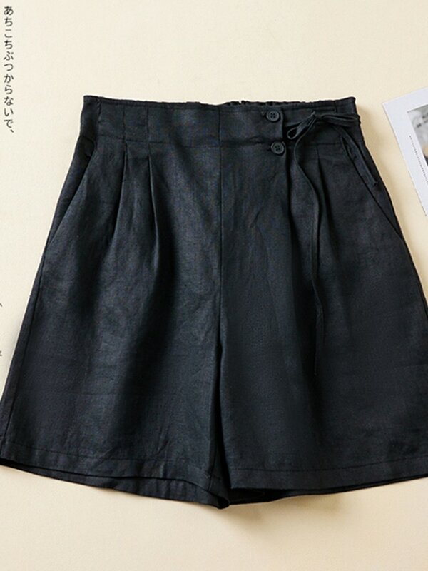 Pantalones cortos informales de lino y algodón para mujer, Shorts holgados de estilo Vintage, de Color sólido, cómodos, novedad de 2023, B2438