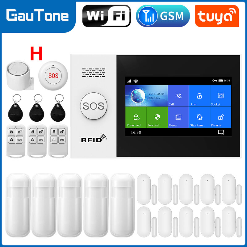Sistema de alarma GSM para seguridad del hogar, dispositivo de 4,3 pulgadas con Wifi, compatible con Control por aplicación Tuya, funciona con Alexa Gautone