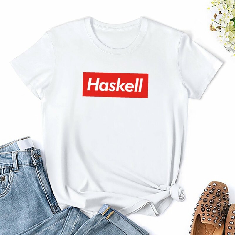 Haskell Block Logo T-Shirt Vintage Kleidung T-Shirts Tops Workout-Shirts für Frauen