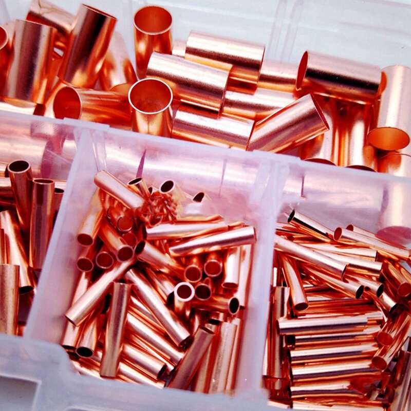 500Pcs GT Copper Connecting Pipe Wire Joint Small Copper Tube Terminal Cable Lug Bootlace Ferrule Kit