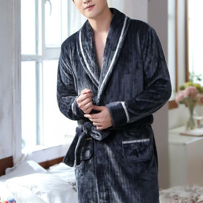 Men Winter Nightgown Thick Plush Unisex Coral Fleece Bathrobe Tie Waist Women Men Homewear Sleepwear Robe Bathrobe