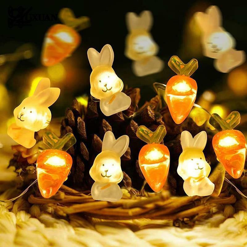 Guirxiété lumineuse de lapin de Pâques pour la décoration de la maison, 10LED, carotte, poussin, œufs, nickel é, fête de Pâques, cadeau pour enfants, 1m, 2024
