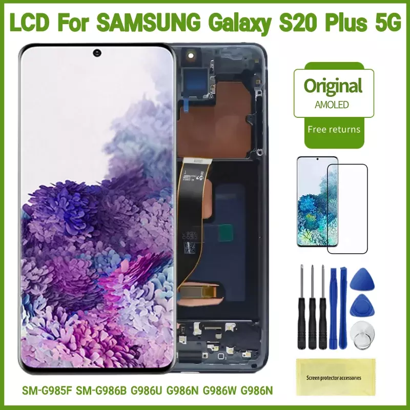 Layar Asli untuk Samsung Galaxy S20 Plus Digitizer Layar Sentuh G985F G986B G986U G986W G986N Tampilan Lcd untuk S20 Plus Perbaikan