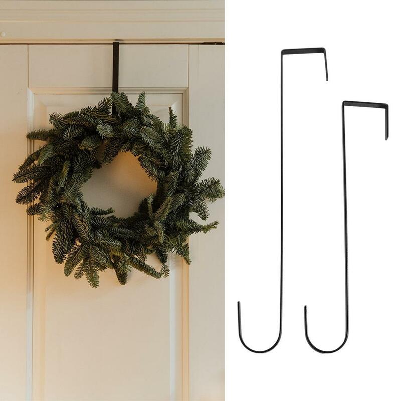 Carbon Steel Floral Wreath Hanger Front Door Hanger 12/15 Inch Black Wreath Metal Hook Nail-free Large Over The Door Hanging