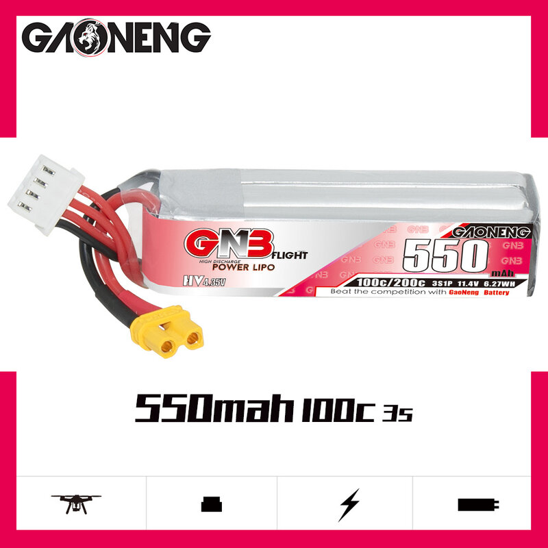 GNB HV 11.4v 550mAh 100c/200c Lipo Battery For RC Helicopter Quadcopter FPV Racing Drone Spare Parts With XT30 3s Battery