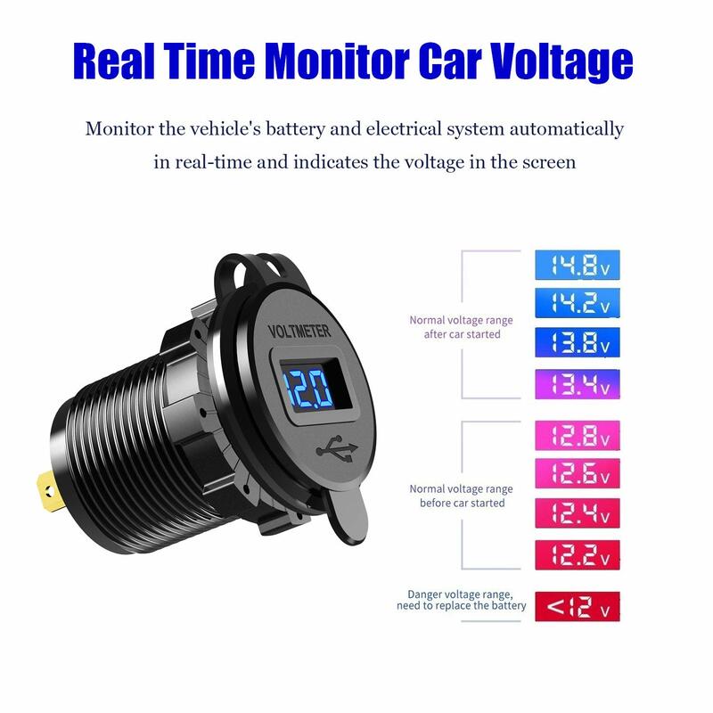 Ursuniot Aluminium QC3.0 Car Charger with LED Voltmeter Dual USB Ports Power Adapter DIY KIT for 12V/24V Motorcycle Boat Truck