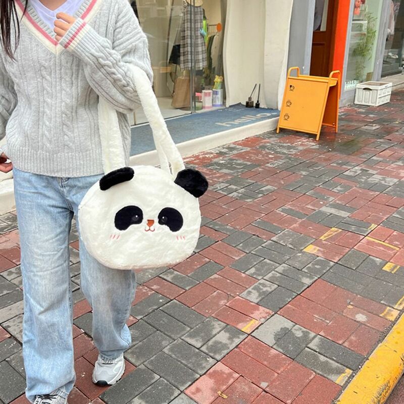 1 Pc Large Capacity Shoulder Bag Cartoon Plush Panda Backpack Animal Crossbody Bag Portable Message Bag Stuffed Bags