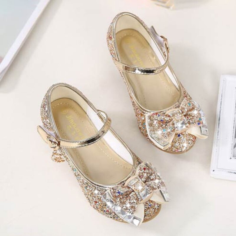 Sweet Butterfly Leather Shoes Kids Diamond Bowknot Princess Shoes Children Girl Dance Performance Shoes Fashion Girls Party Shoe