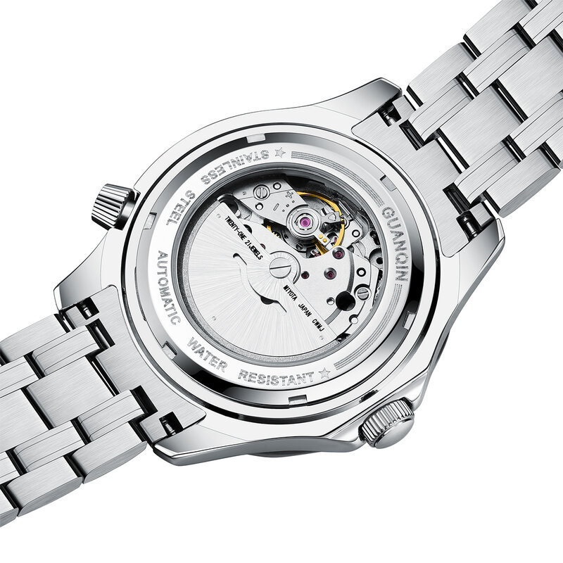 GUANQIN-Reloj de pulsera de acero inoxidable para hombre, cronógrafo mecánico automático de buceo, cristal de zafiro, resistente al agua, 100M