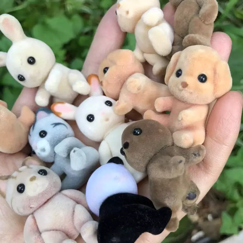 Difetti di fabbrica foresta famiglia animale figura coniglio orso cane Panda floccato Shaggy Figurine scimmia procione modello giocattolo per bambino