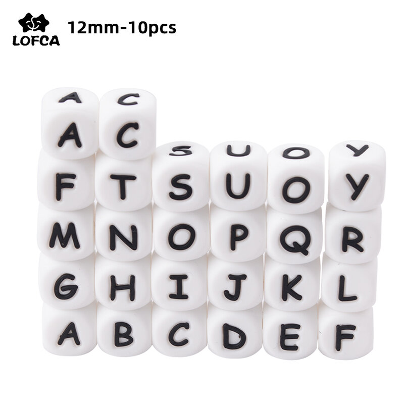 10 buah 12MM manik-manik huruf silikon bayi tumbuh gigi manik-manik huruf alfabet bahasa Inggris BPA gratis hadiah Baby Shower