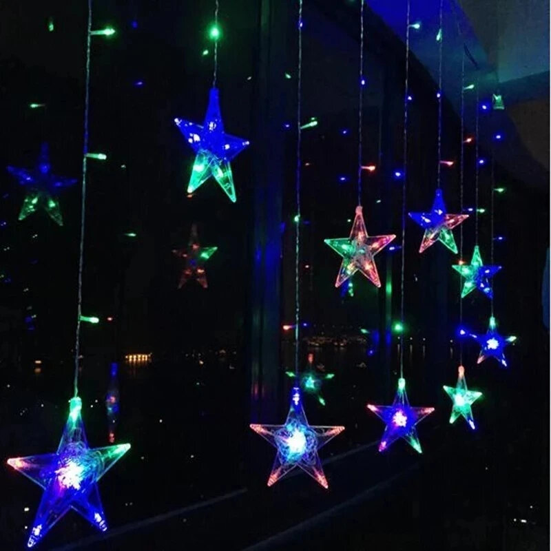 Guirnalda de luces de hadas de Navidad, cortina de luces de estrella, 2,5 M, 138LED, para boda, fiesta en casa, decoración de cumpleaños
