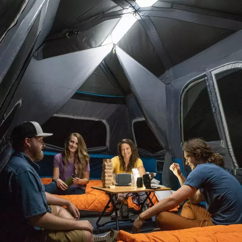 Tenda instantânea principal com luzes LED, Cabine portátil para família grande, Tendas multi-quarto para acampar, Iluminado Pop Up Camping, Tent10 Per