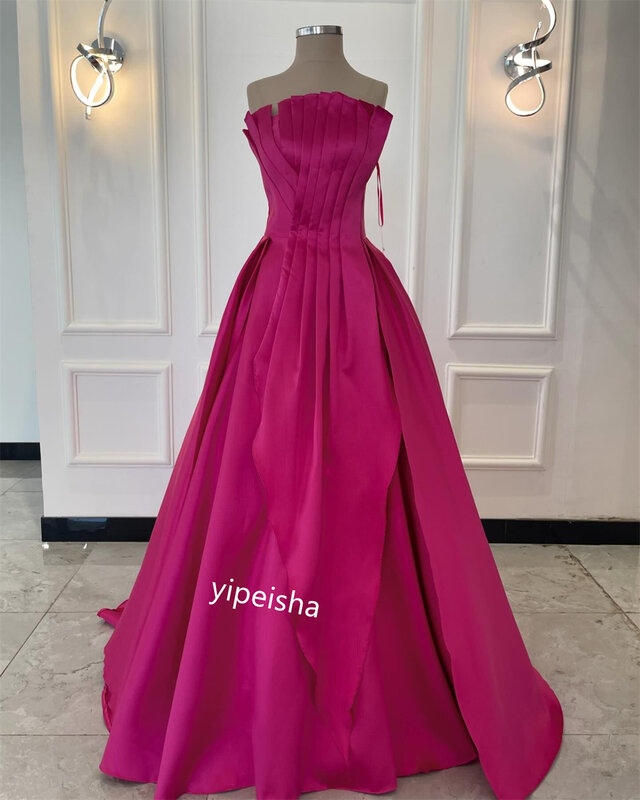 Prom Dress Satin Draped Cocktail Party Ball Gown Strapless Bespoke Occasion Gown Long Dresses Saudi Arabia