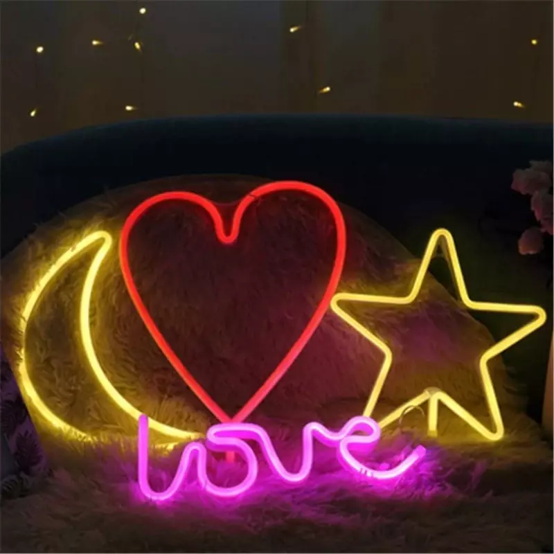 LED Neon Sign Night Light, Lua, Star Sign, Natal, Festa de Casamento, Feriado, Presente Infantil, Quarto, Casa, Fariy Decorações